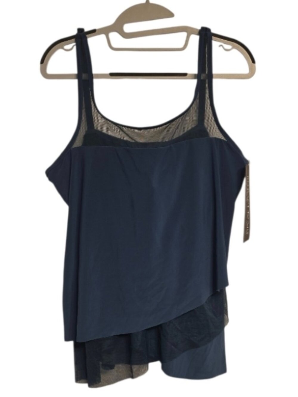 Miraclesuit Tankini Asymmetric Layered Mesh Tiered Swimwear Top Underwire